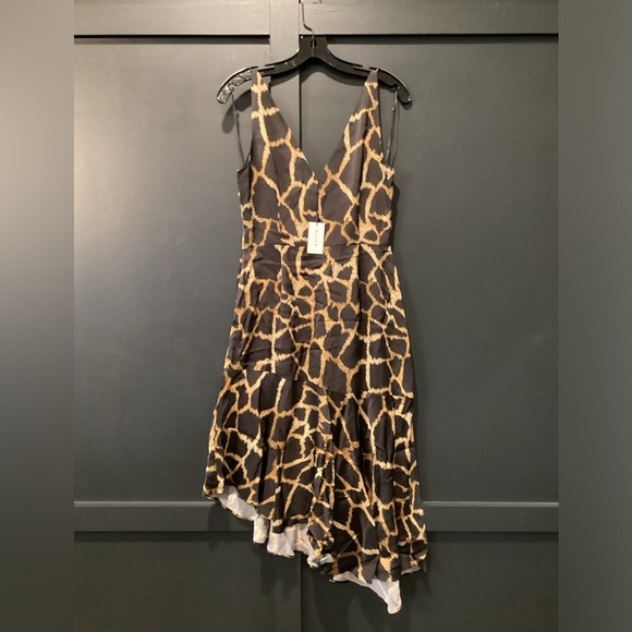 Milly asymmetrical Black "Dashielle" Giraffe Hi Low ruffle Flare Midi Dress 6 - Picture 3 of 10